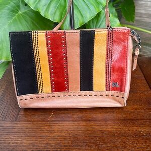 The Sak Brown Stripe Crossbody Handbag Shoulder Bag Purse Leather EUC